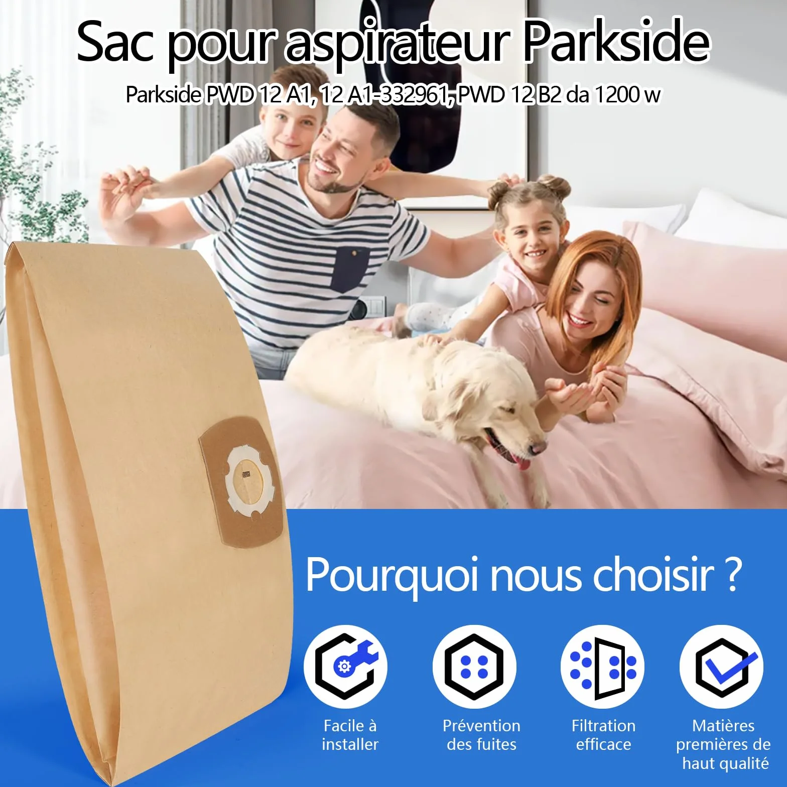 10 worków do odkurzacza Parkside PWD 12 A1, PWD 12 B1
